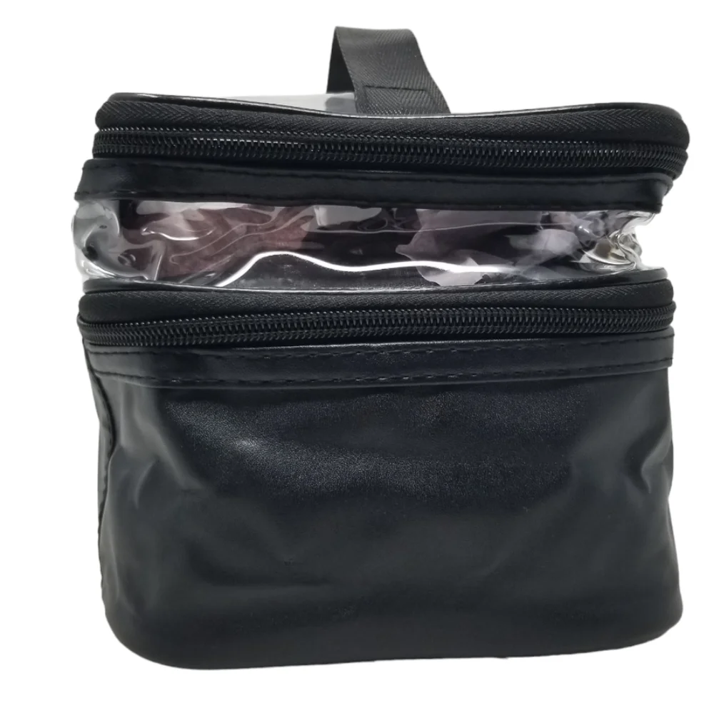 Double layer Black cosmetic bag with Clear top